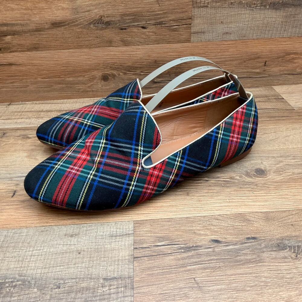 J. Crew Stewart Smoking Women's size 11 Loafer Tartan Plaid Red Green Slip On